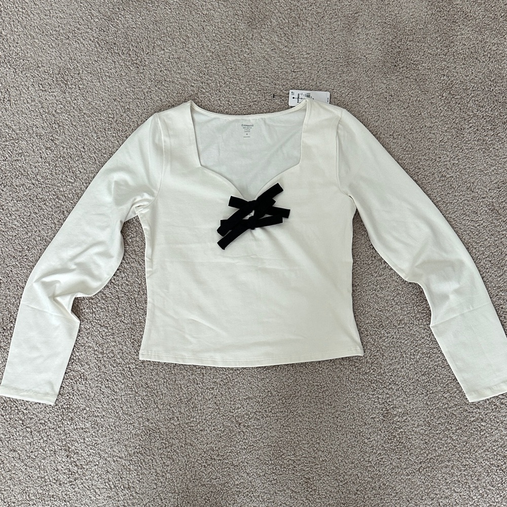 New Express Elegant White Long Sleeve Top with bows